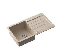 myQ Evier en granit | Dimensions : 77 x 44 x 18,5 cm, Couleur : Beige | PARIS 11 Evier de cuisine Evier simple bac avec égouttoir et siphon manuel | pour armoires à partir de 50 cm