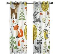 MYQF Lot de 2 Rideaux Occultants Animaux de la forêt Enfants Dessin animé 3D Impression Rideaux De Fenêtre D'effet Thermique Insonorisation Salon Chambre à Coucher Décoration 280x250cm