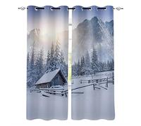 MYQF Rideau Occultant Chambre Chalet de Montagne Hiver Neige Décoration Salon Rideaux Occultants De Fenêtre pour Cuisine Chambre Enfant Bureau,Fenêtre Décor 220x215cm, 110x215cm x2