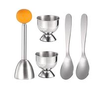 Myqqhbs Ensemble de DéCorations pour Aux œUfs Outil de SéParation des œUfs Durs Mous 2 Coquetiers, 2 CuillèRes en MéTal et 1 Coupe-œUfs Durs ou Ouvre-BoîTe