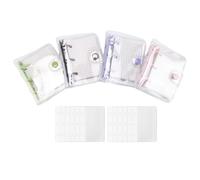 Myqqhbs Lot de 4 Mini Couvertures de Reliure à Anneaux Transparentes avec Page IntéRieure QuadrilléE et 12 Pochettes de Reliure (3 PièCes/Ensemble)