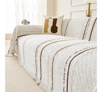 MYSKY HOME Housse de Canapé Bohème en Chenille Jacquard, Protection Canapé | Couvre Canapé Doux et Lavable avec Franges, Protection de Canapé 1/2/3 Places, Plaid Canapé, Jete de Canape , Beige 180x300cm