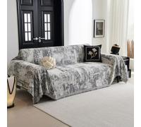 MYSKY HOME Housse de canapé en forme de L - Protection contre les rayures - Pour canapé - Jacquard - 2 places - Avec pompons décoratifs - Lavable - Motif géométrique abstrait - 180 x 260 cm - Gris
