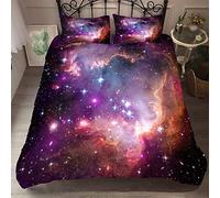 Mystère Bleu Noir Violet Cosmos Galaxie Star Housse de Couette Homme Femme, Cosmos Planète Star Parures de Lit Housse de Couette avec Taie d'oreiller (Rose,140 x 200cm)
