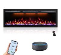Mystflame Crystal 50 Pro - Cheminée électrique murale avec Wi-Fi, 127 cm, poêle avec 3 couleurs de bois et flammes, Smart Home Control via Alexa et l'application mobile