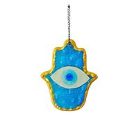 MYSTIC JEWELS - Décoration murale en verre, œil turc et main de Fatma, bleu, cadre doré, trois tailles, pour bonne chance (grand)