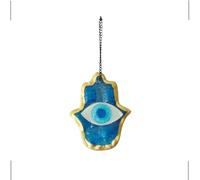 MYSTIC JEWELS - Décoration murale en verre, œil turc et main de Fatma, bleu, cadre doré, trois tailles, pour bonne chance (petit)