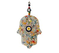 MYSTIC JEWELS - Main de Fatma - Amulette murale en verre mosaïque œil turc, 12 x 20 cm, décoration de bonne chance avec perles multicolores, ornement de protection pour la maison (multicolore)