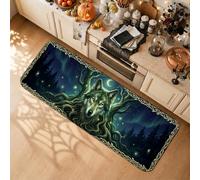 Mystical Wolf Forest Art Fantasy Tapis de cuisine 40,6 x 119,4 cm | Paysage forestier, tapis pour sol de cuisine, bordure de nœud celtique, thème de la forêt, art fantastique