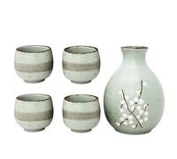 MystiCalls Service à saké japonais 5 pièces, 1 carafe à saké chaud/froid, 4 gobelets à saké, fleurs de cerisier peintes à la main sur céramique, coffret cadeau, set de saké pour 4 personnes