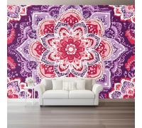 Mystique Géométrique Symétrique Art Indien Modèle Papier Peint Panoramique | Bohème Impression Papier Peint Mural, 400 x 280 cm Multicolore pour Salon Chambre TV Fond Décoration