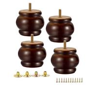 Mysummer Lot de 4 pieds de meubles en bois de noyer 6,5 cm avec boulon M8 pré-percé pour chignon - Pieds de rechange pour canapé, chaise, ottoman, causeuse, armoire