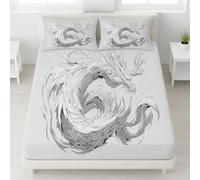 Mythique Dragon Drap Housse 160 x 200 cm Bonnets 30 cm, Ensemble de Literie Majestueux Dragon Créature Mythique, Draps de Lit pour Enfants Adultes, Housse de Matelas Anti-Froissement