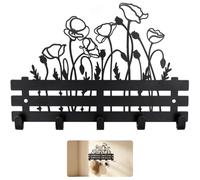 Mythlon Porte-Clés Mural Étagère 7 Crochets Sans Perçage, Porte Clef Rangement Courrier Accroche Clé, Plateau Amovible Acier Motif Chat Chien Pour Entrée Couloir Salle De Bain, Noir