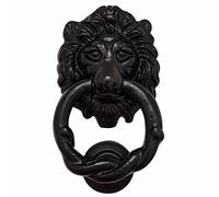 Mythrojan Heurtoir de porte tête de lion en fonte avec vis, style victorien, fabriqué à la main, médiéval, antique, noir, anneau pour porte d'entrée
