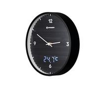 Bresser MyTime Horloge Murale Radio-pilotée LED avec Cadran de 24 cm, Affichage des Secondes LED, température intérieure et Mouvement Radio-piloté Silencieux Noir