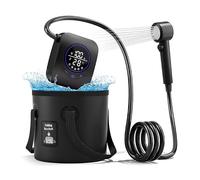 Mytrix Douche de camping portable 8000 mAh Pompe de douche avec affichage de la température, seau pliable de 5 gallons (noir)