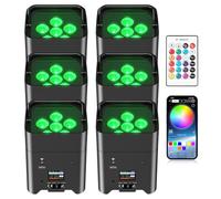 mytueetp 6PCS 108 W RGBWA + UV par LED projecteur batterie rechargeable éclairage de scène sans fil avec télécommande/APP, DMX-6/10CH lumière disco pour fête DJ Halloween Noël