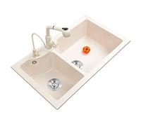 MYUYEE Évier de cuisine en granit à double cuve - Évier de 86,4 cm monté sous la barre dans le restaurant - Avec kit de vidange, distributeur de savon
