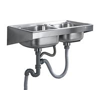 MYUYEE Évier de cuisine, évier utilitaire mural station de lavage des mains, évier de cuisine double lavabo en acier inoxydable avec robinet et tuyau