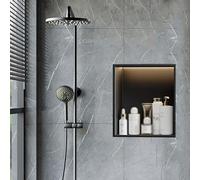 MYUYEE Niche De Douche Encastrée en Acier Inoxydable avec Éclairage LED - Étagère Encastrée avec Soudure Invisible pour Une Installation Horizontale/Verticale Facile(Noir - 32 X 32 X 12,5 Cm)