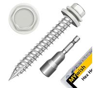 Mywish Lot de 300 vis autotaraudeuses à tête hexagonale #10 x 1-1/2 pour toiture en métal avec rondelle en caoutchouc, vis à bois revêtues de blanc, vis de toit en tôle avec embout de tournevis à