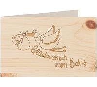myZirbe Carte en bois - Félicitations pour bébé cigogne - 100 % fabriquée à la main en Autriche - Carte postale, carte cadeau, carte de vœux, carte pliante, carte, invitation, type de bois : Arve