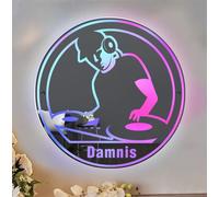 MYZQIFF Personnalisé DJ Casque Miroir signe, nom personnalisé disque lecteur de musique mur art signe avec lumière LED, DJ Casque LED néon signe mur accrocher décor