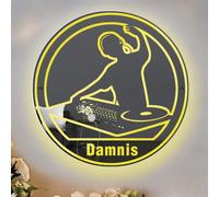 MYZQIFF Personnalisé DJ Casque Miroir signe, nom personnalisé disque lecteur de musique mur art signe avec lumière LED, DJ Casque LED néon signe mur accrocher décor