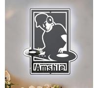 MYZQIFF Personnalisé DJ Casque Miroir signe, nom personnalisé disque lecteur de musique mur art signe avec lumière LED, DJ Casque LED néon signe mur accrocher décor