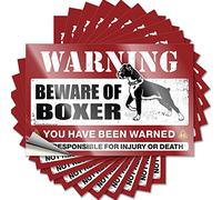 MZBS Lot de 10 autocollants amusants avec inscription « Beware of Boxer » pour voiture et boîte à outils (12 x 18 cm)