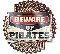 MZBS Lot de 10 autocollants amusants pour voiture avec inscription « Beware of Pirates » (8 x 12 cm)
