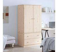 mzdioop ALTA Armoire en pin massif 90 x 55 x 170 cm avec tringle à vêtements et 2 tiroirs, armoire pour chambre à coucher, rangement de vêtements, chaussures et accessoires