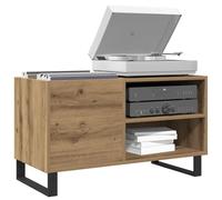 mzdioop Armoire à disques en chêne Artisan 84,5 x 38 x 48 cm avec pieds en fer, espace de rangement pour disques vinyles, plateau supérieur stable pour tourne-disque, étagère murale pour salon et home