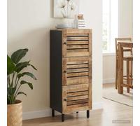 mzdioop Armoire de rangement en bois massif naturel de mangue, 40 x 33 x 110 cm, avec boutons en laiton, 3 portes, rangement multimédia polyvalent pour salon, meuble TV, buffet, rack hi-fi, étagère