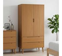 mzdioop Armoire MOLDE Caramel en pin massif 90 x 55 x 175 cm avec espace suspendu, tiroirs, espace de rangement et pieds coniques pour chambre à coucher, garde-robe et rangement