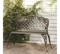 mzdioop Banc de jardin en fonte d'aluminium vert 108 cm avec pieds en fonte, banc en métal résistant aux intempéries pour terrasse, balcon et jardin avant, siège stable avec dossier et accoudoirs