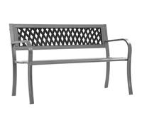 mzdioop Banc de jardin noir 120 cm en acier avec dossier, résistant aux intempéries, banc en métal stable pour terrasse, balcon, jardin avant, siège confortable, banc de parc d'extérieur pour jardin