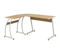 mzdioop Bureau d'angle en chêne en forme de L avec cadre en métal robuste, panneau de particules 152 x 117 x 74 cm, table de travail PC portable avec grand plateau, ergonomique pour bureau, maison