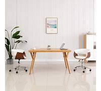 mzdioop Chaise de bureau pivotante blanche avec bois de buisson et cuir synthétique, dossier ergonomique, réglable en hauteur, avec roulettes, pour bureau, bureau, bureau à domicile, assise