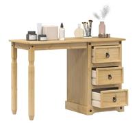 mzdioop Coiffeuse Corona en pin massif 110 x 47 x 75 cm avec 3 tiroirs et poignées en métal, polyvalente comme bureau, secrétaire ou table de travail pour bureau et chambre à coucher