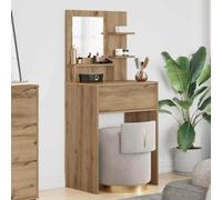 mzdioop Coiffeuse de chambre à coucher en chêne Artisan avec commode miroir 80 x 39,6 x 135 cm en bois avec tiroir, étagère et espace de rangement pour cosmétiques, maquillage et bijoux