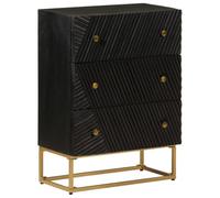 mzdioop Commode noire en bois de manguier massif et fer 55 x 30 x 76 cm avec espace de rangement et tiroirs pour salon, chambre à coucher, bureau, couloir et cuisine