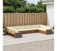 mzdioop Ensemble de canapé 10 pièces en bois d'acacia massif avec coussins, laqué résistant aux intempéries, modulable pour jardin, terrasse, balcon, salon confortable pour se détendre et manger en