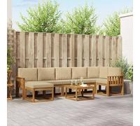 mzdioop Ensemble de canapé d'extérieur 8 pièces beige naturel en bois d'acacia massif avec coussins, salon modulaire pour jardin, terrasse, balcon, ensemble complet confortable pour se détendre et