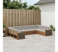 mzdioop Ensemble de canapé d'extérieur 9 pièces en bois d'acacia massif avec coussins, gris clair et naturel, ensemble complet résistant aux intempéries pour jardin, terrasse, balcon