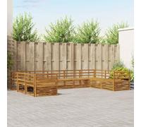 mzdioop Ensemble de canapé d'extérieur 9 pièces en bois massif d'acacia laqué naturel, 404 x 245,5 x 73 cm, modulaire pour jardin, terrasse, balcon, pour se détendre et s'asseoir, avec accoudoir