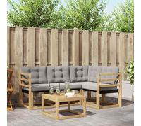 mzdioop Ensemble de canapé d'extérieur blanc et gris clair avec coussins en bois d'acacia massif et textilène, ensemble complet de 5 pièces pour jardin, terrasse, balcon, assise confortable et détente