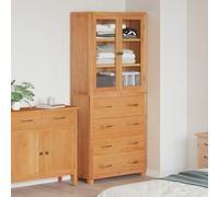 mzdioop Ensemble de meubles de rangement en chêne massif avec 2 étagères et 3 tiroirs, couleur naturelle 80 x 35 x 185 cm, design industriel rustique pour salon, chambre à coucher, couloir