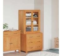mzdioop Ensemble de meubles de rangement en chêne massif avec 2 portes en verre 80 x 50 x 160 cm, 2 pièces, marron, avec tiroirs, espace de rangement pour salon, chambre à coucher, couloir, bureau
